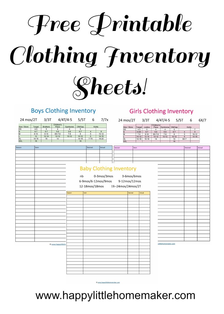 free printable clothing inventory sheets